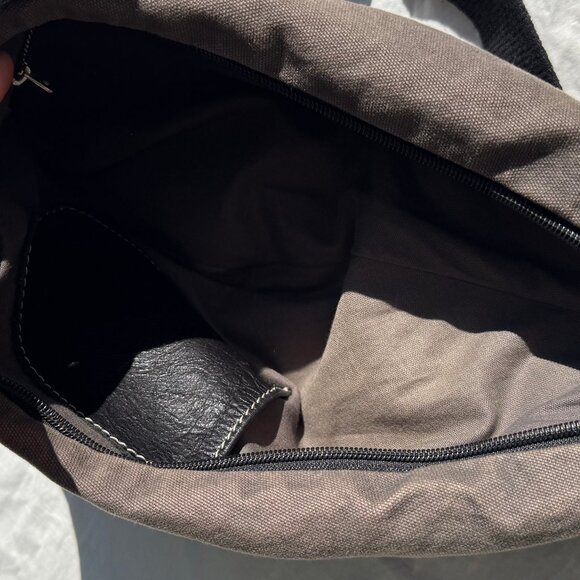 Iyiami Handbags Black Leather Charcoal Cotton Canvas Sling Bag - Picture 9 of 11